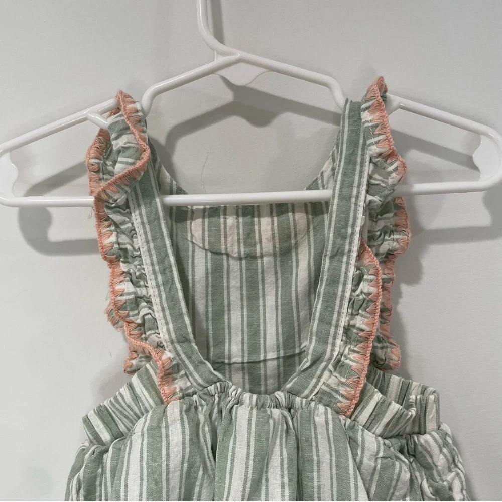 KIDS: Carter’s Just One You Baby Girls' Linen Striped Romper in Green